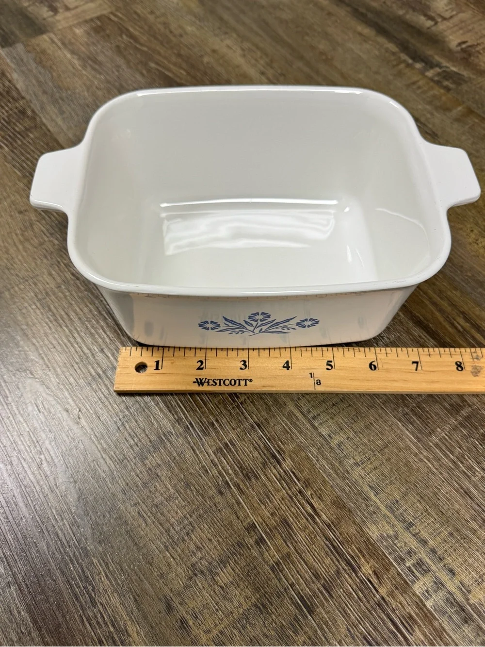 Corning Ware Vintage White Ceramic Baking Dish with Blue Floral Design